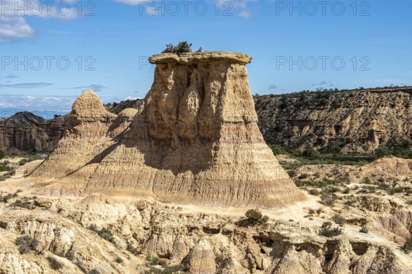 Tozal Solitario rock formation, desert, along gravel road Ruta Jubierre, Desierto de los Monegros,