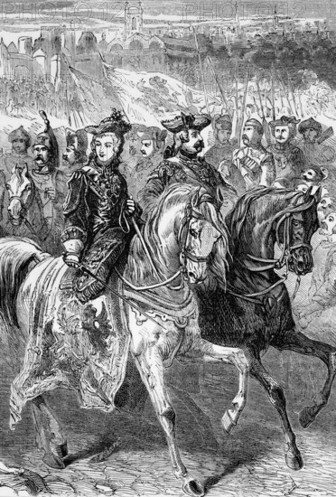 Catherine II, also known as Catherine the Great, in 1762 with her supporting army in St Petersburg