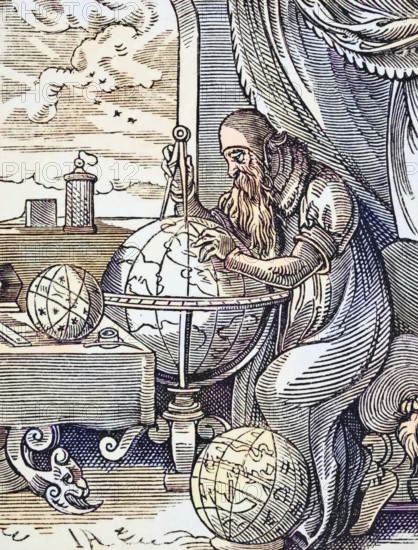 A German astronomer and cosmographer after a 16th century wood engraving by Jost Amman from Science