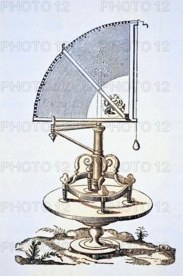 Quadrant, copper engraving in book tychonis brahe astronomiae instauratae mechanica from 1602,
