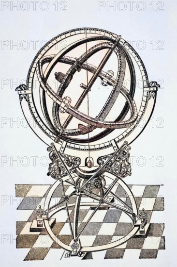 Equatorial rings or circles after copper engraving in the book Tychonis Brahe Astronomiae