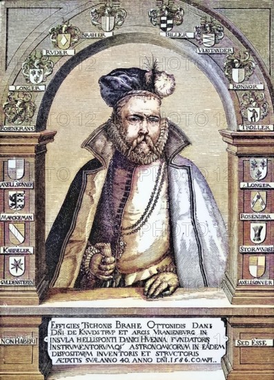 Tycho Brahe, 1546, until 1601, Danish astronomer and alchemist after an engraving by Gheyn, late