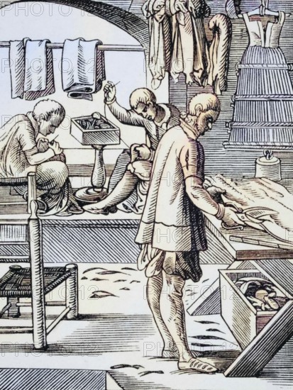 Tailor. Reproduction of a woodcut from the 16th century by Jost Amman from the 19th century,