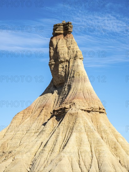 Castildetierra rock formation, semi-desert, Bardena Blanca area, Bardenas Reales Nature Park,