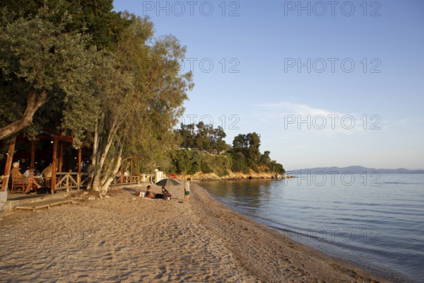 Kato Gatzea beach on the Pagasitic Gulf at sunset, Pelion or Pelion Peninsula, Magnisia, Thessaly,