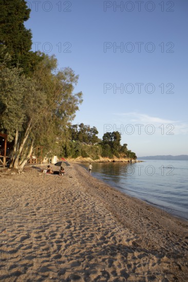 Kato Gatzea beach on the Pagasitic Gulf at sunset, Pelion or Pelion Peninsula, Magnisia, Thessaly,