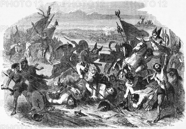 The defeat and slaughter of the Huns, 5th century AD, digital reproduction of a historical model