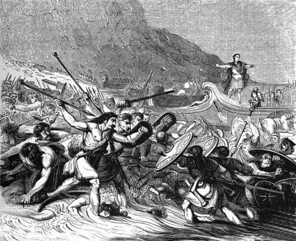 The invasion of Britain by Julius Caesar in 55 BC in Kent in south-east England, digital