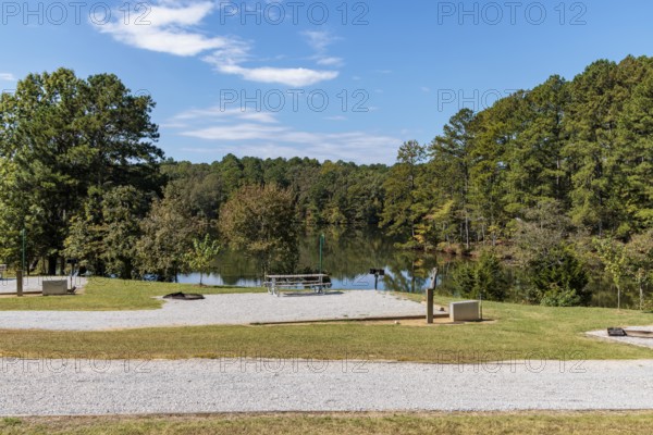 Campsite on Pin Oak Lake at the Pin Oak Campground in Natchez Trace State Park near Wildersville,
