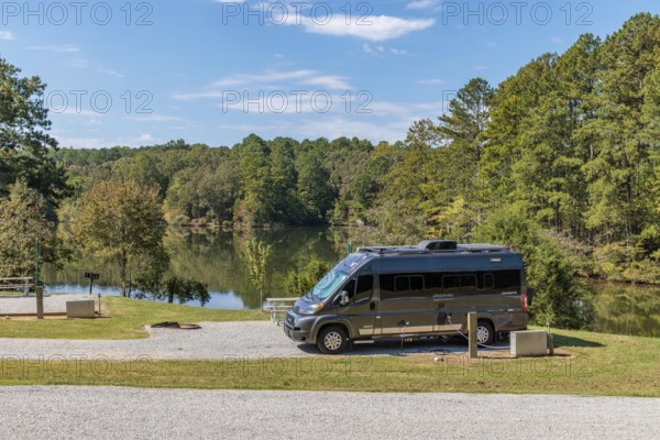 Winnebago campervan on a Dodge RAM chassis at the Pin Oak Campground in Natchez Trace State Park