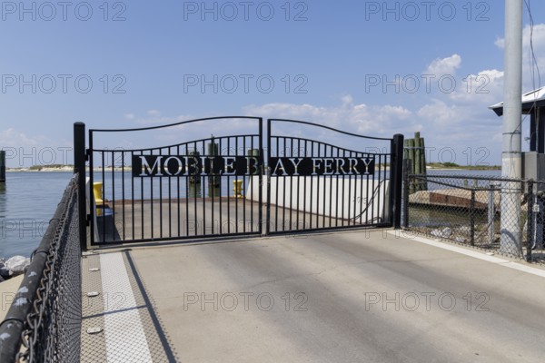 Wrought iron gate at the dock for the Mobile Bay Ferry on Dauphin Island in Alabama