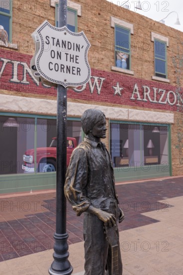 Statue of Glen Frey Standin' on a Corner in Winslow Arizona as sung in the classic Glenn Frey and