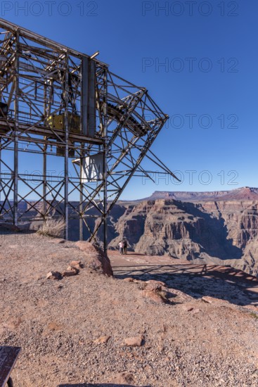 Abandoned steel framework of cable head-house use to mine bat guano at Guano Point in Grand Canyon