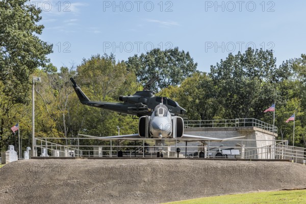 Captain Ed Yeilding's f4 Phantom aircraft and an Apache heilcopter on display at the Veterans