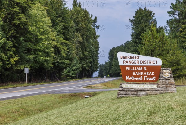 Sign for the Bankhead Ranger District office of the William B. Bankhead National Forest along