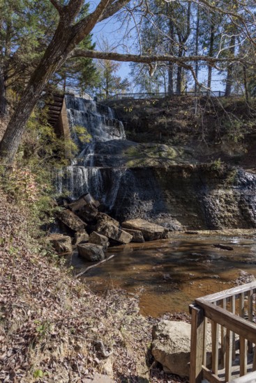 Water diverted from nearby Chunky River to this man-made waterfall to power a grist and cotton mill
