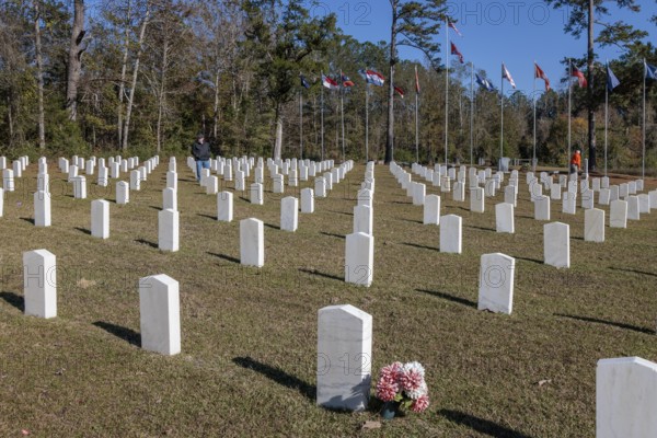 Headstones of many confederate soldiers at the Enterprise Confederate Cemetery in Enterprise,