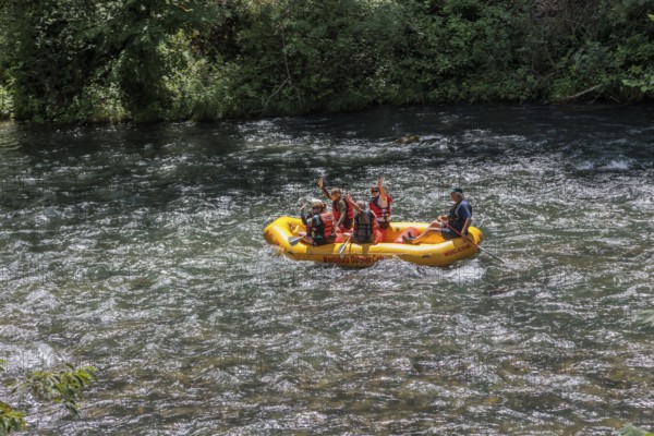 Rafters on the Nantahala River as seen from the Great Smoky Mountains Railroad which runs next to