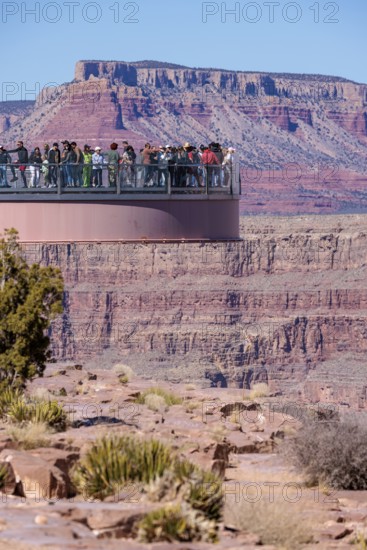 Visitors view the Grand Canyon from the Skybridge, a glass floored bridge extending 70 feet over