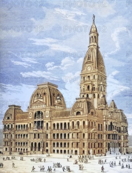 City Hall, Chicago, Illinois, 1870s, America, digital reproduction from American Pictures, drawn