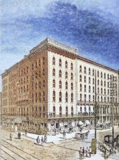 The Sherman Hotel, Chicago, Illinois, circa 1870, America, digital reproduction from American