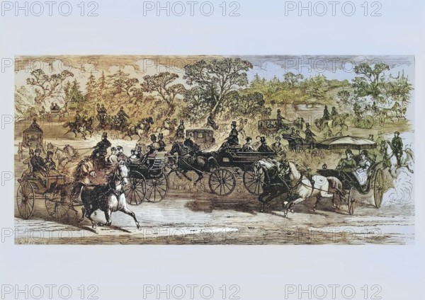 Carriages in Central Park New York in the 1870s, America, digital reproduction from American
