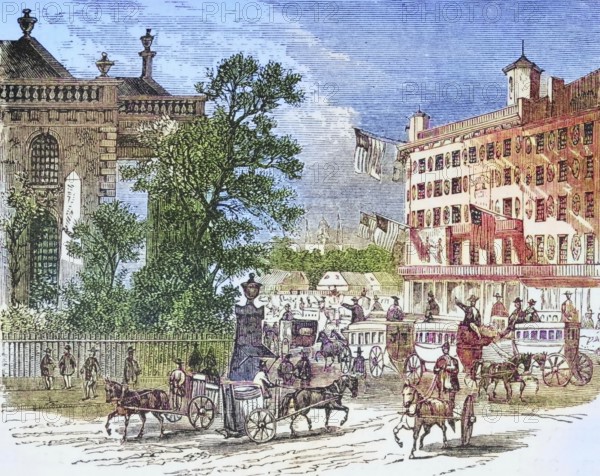 Broadway and St. Paul's New York in the 1870s, America, digital reproduction from American