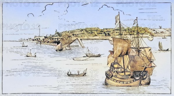 New York in 1673, America, digital reproduction from American Pictures, drawn with pen and pencil,