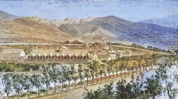 Residence of Brigham Young, Salt Lake City, Utah, in the 1870s, America, digital reproduction from