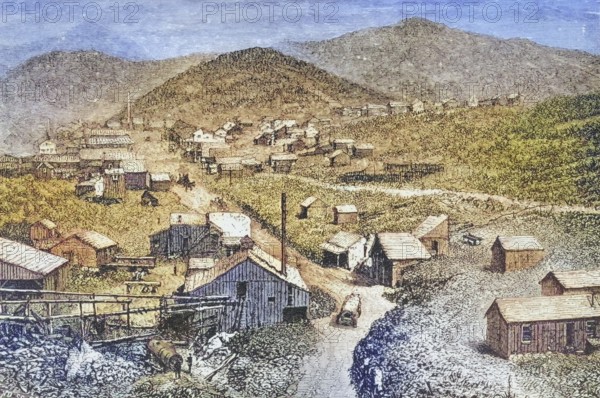 Silver City, Nevada, circa 1870, America, digital reproduction from American Pictures, drawn with