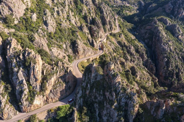 Road through bizarre rock formations, Calanche, Les Calanches de Piana, Gulf of Porto,