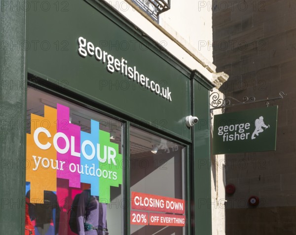 George Fisher outdoor clothing shop store closing down sale, Abbeygate Street, Bath, north east