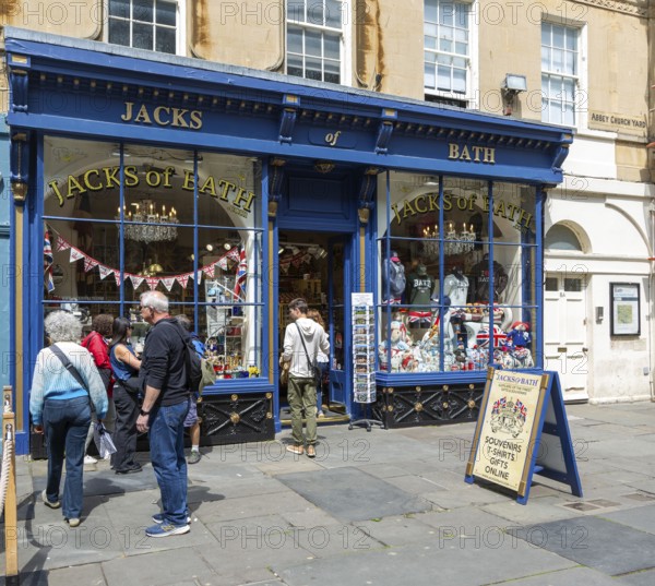 Jacks of Bath tourist souvenir shop, Abbey Church Yard, city of Bath, north east Somerset, England,