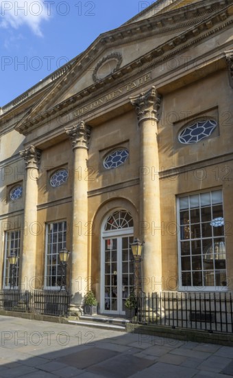 Frontage of the Grand Pump Room building, Abbey Church Yard, city of Bath, north east Somerset,