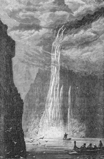 The Seven Sisters Waterfalls, Geirangerfjord, around 1870, Norway, digital reproduction of a