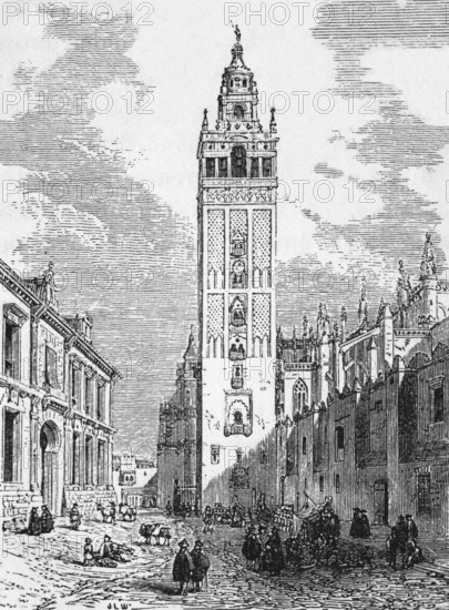 The Giralda and the cathedral, Seville, around 1870, Spain, digital reproduction of a historical