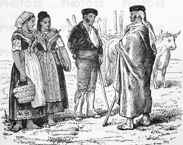Peasants in traditional dress, Andalusia, around 1870, Spain, digital reproduction of a historical