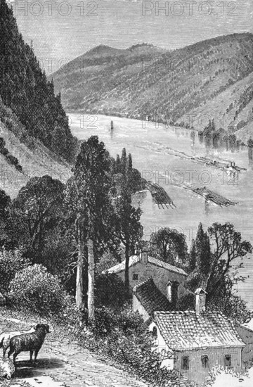 The upper Danube, between Passau and Linz, around 1870, Germany, digital reproduction of a