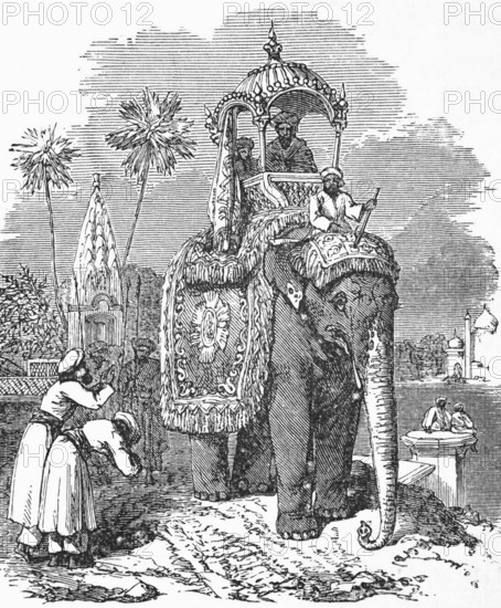 Elephant with howda, c. 1870, India, digital reproduction of a historical model
