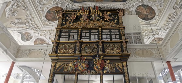 The Evangelical Lutheran St Laurentius Church in Thurnau, the lords' lodge in the west of the