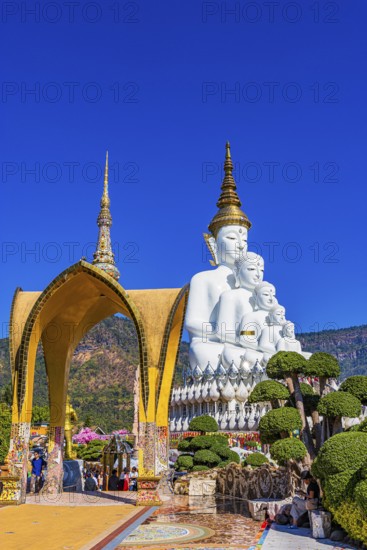 Round arch pavilion decorated with colorful mosaics and glass works of art, the five-headed Buddha