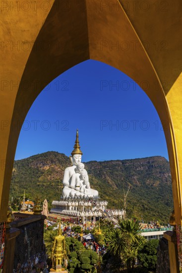 Round arch pavilion, the five-headed Buddha statue at the back, Wat Phra That Sorn Kaew Buddhist