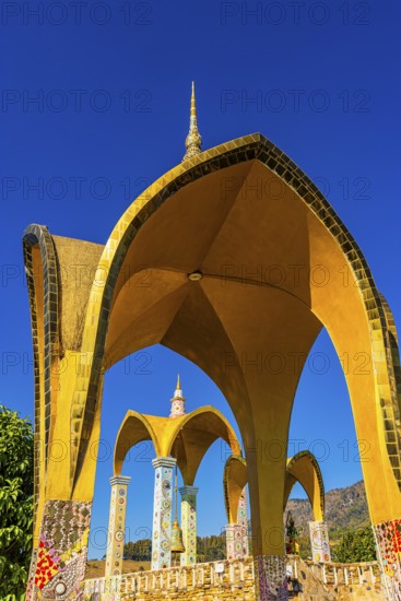 Round arch pavilions decorated with colorful mosaics and glass works of art, Buddhist temple