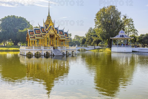 Open gilded pavilion, Buddhist temple complex, Thai King's Summer Palace, Bang Pa-In, near