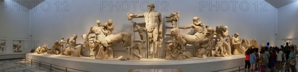 West pediment of the Temple of Zeus, Centauromachy, Kmapf between Centaurs and Lepiths, panoramic