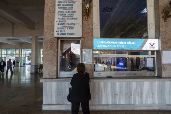 Istanbul, Turkey 10th November 2022 Turkish railways international ticket sales counter at Sirkeci