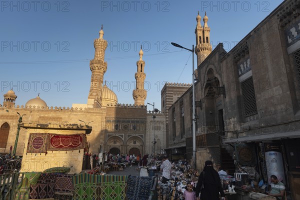 Cairo, Egypt. July 2nd 2024 A busy street market beside Al Ahzar Mosque and the Khan el Khalili