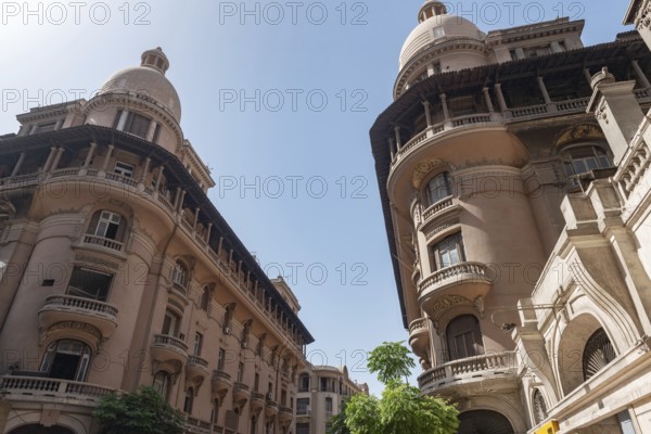 Classic Cairo architecture with details showing beautiful covered balconies and domed roofs,