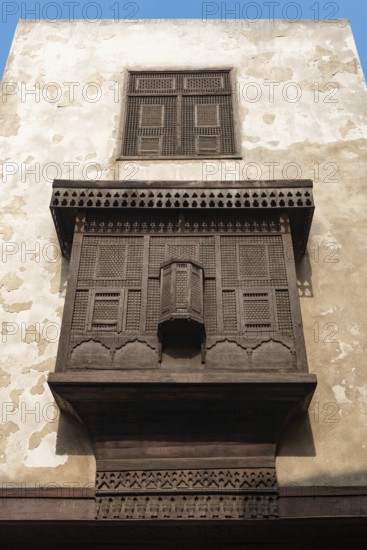 Cairo, Egypt. December 7th 2022 Traditional Arabic Islamic architecture Mashrabiya window of