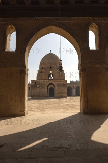 The interior architecture of the courtyard and dome of Ibn Tulin Mosque in Cairo, one of the oldest